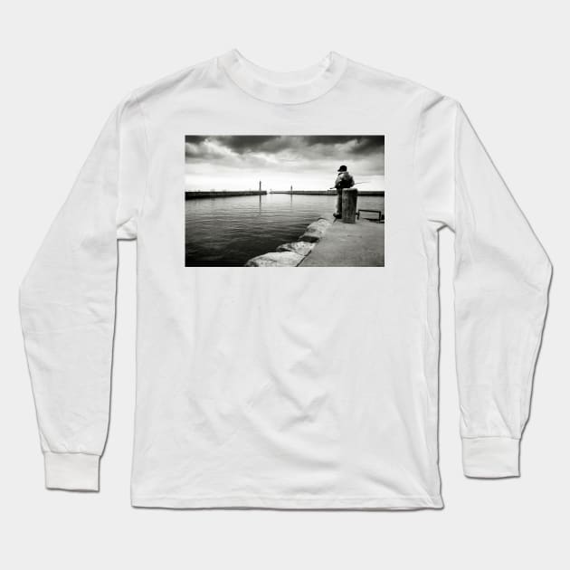 A boy fishing in the harbour at Whitby - Yorkshire, UK Long Sleeve T-Shirt by richflintphoto